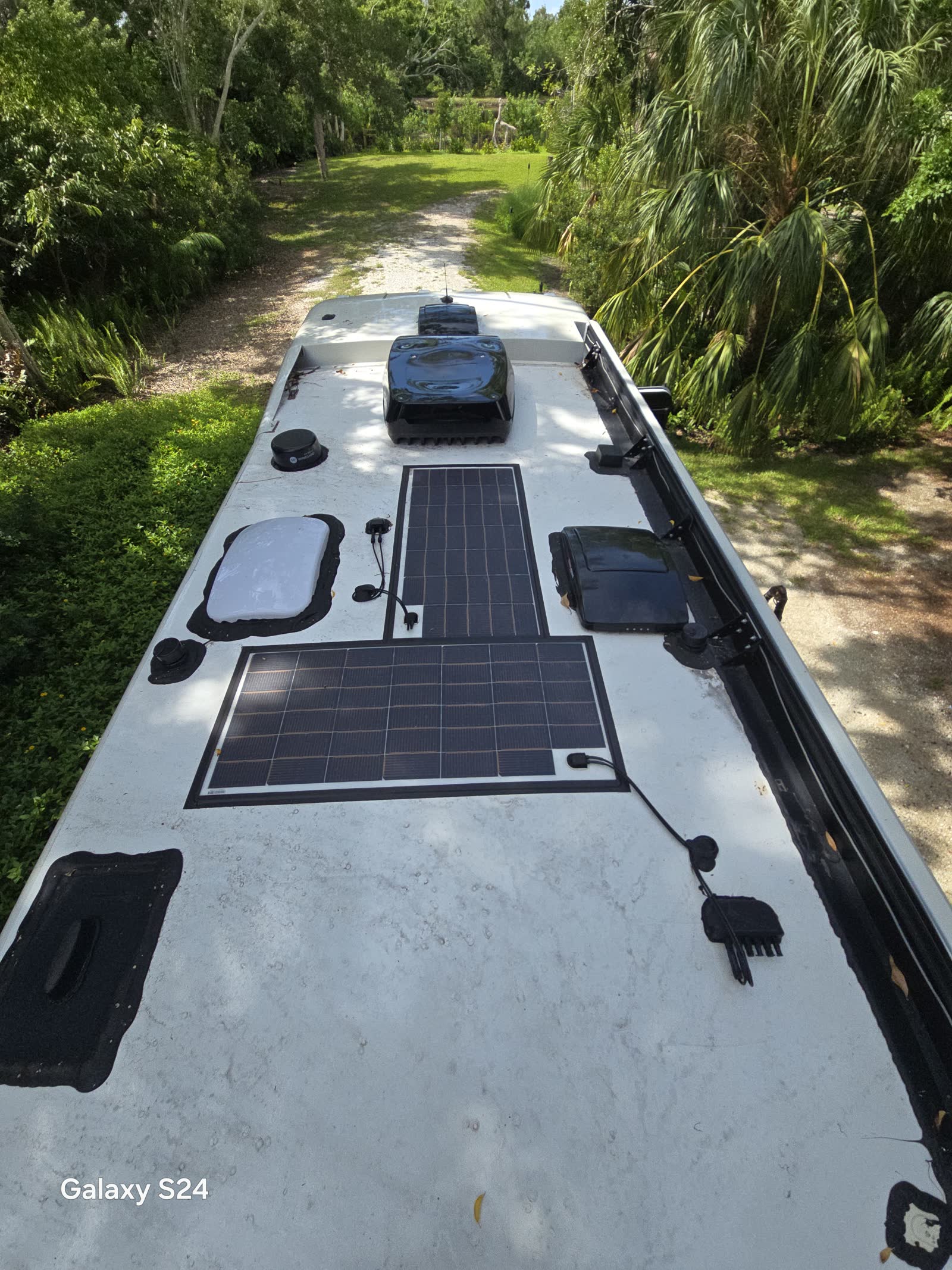Solar panels mounted on an RV roof after a mobile solar installation in Sarasota, FL